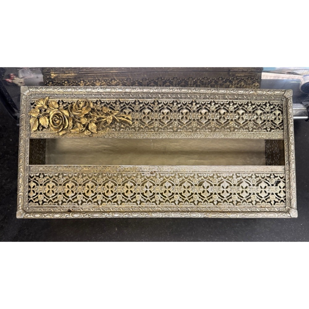 Vintage ORMOLU Gold Plated ROSES Tissue Holder